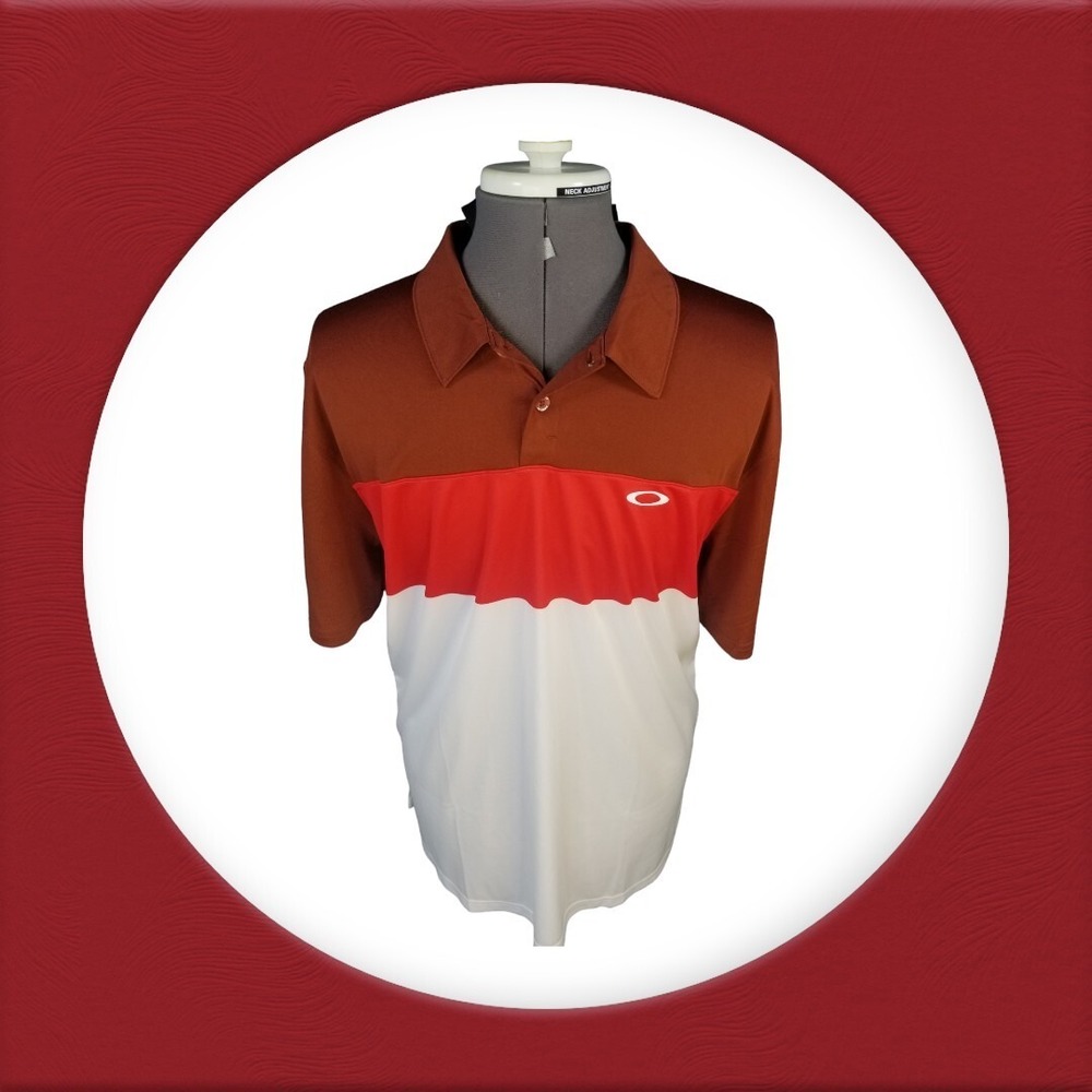 Oakley Red Horizon Polo 1/4 Button Short Sleeve Polo Ohydrolix Moisture XL Men - Picture 2 of 9